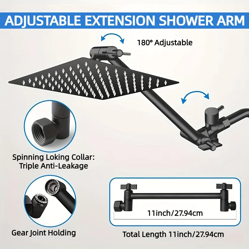 High Pressure Rain Shower Head Combo with Adjustable Arm