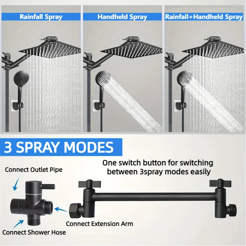 High Pressure Rain Shower Head Combo with Adjustable Arm