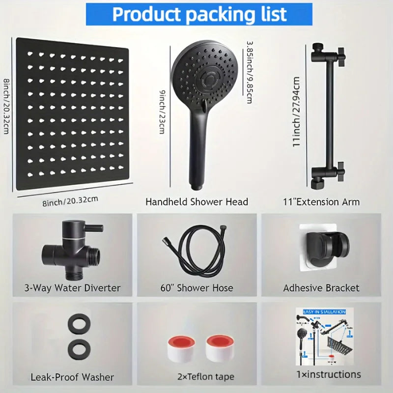 High Pressure Rain Shower Head Combo with Adjustable Arm