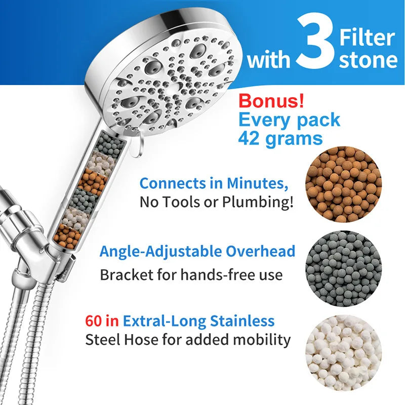 Handheld Shower Head 10-Function Filter Booster