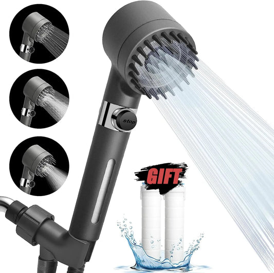 Black Rainfall Shower Head - High Pressure, 3 Modes