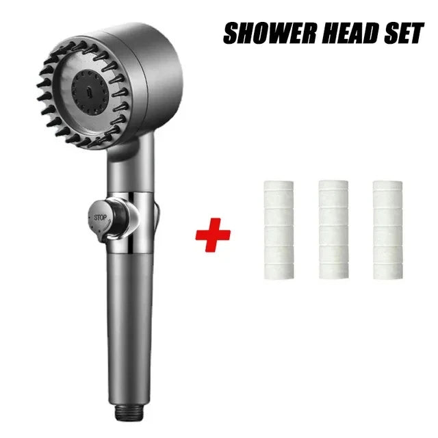 Black Rainfall Shower Head - High Pressure, 3 Modes