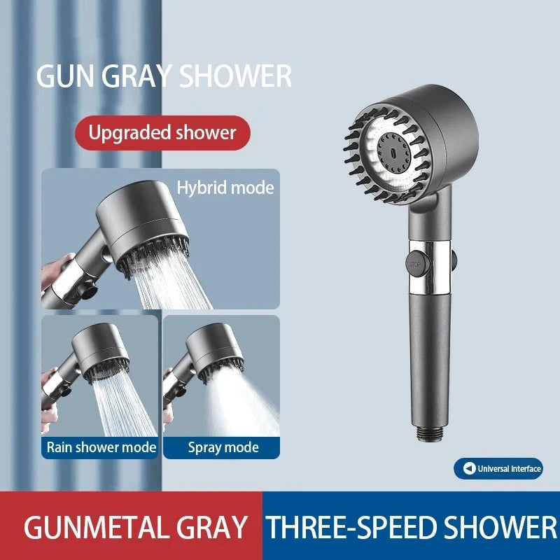 Black Rainfall Shower Head - High Pressure, 3 Modes