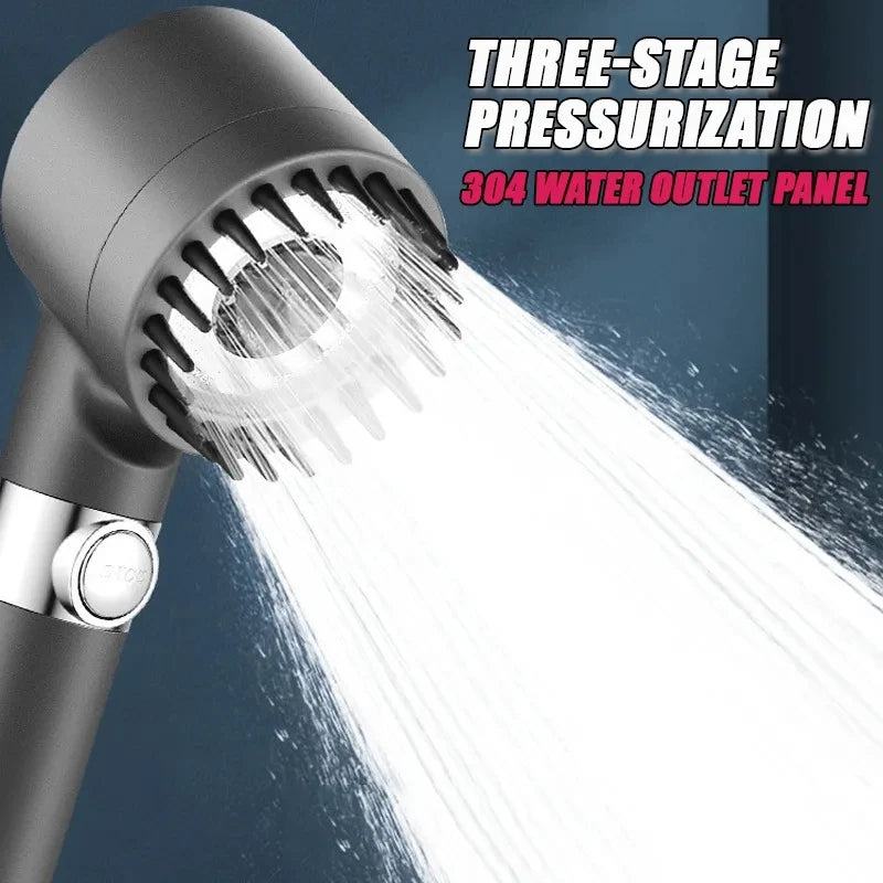 Black Rainfall Shower Head - High Pressure, 3 Modes