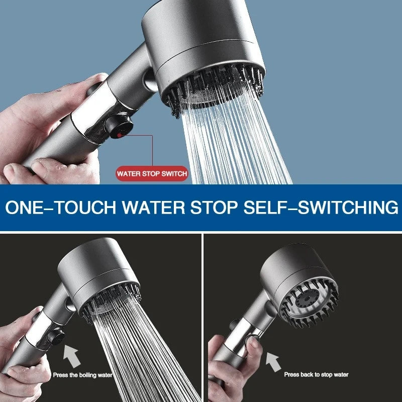 Black Rainfall Shower Head - High Pressure, 3 Modes